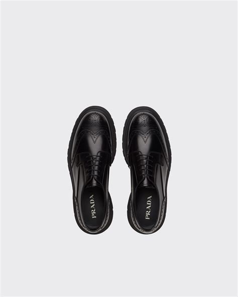 prada wingtip derby shoes|Black Brushed Leather Derby Brogue Shoes .